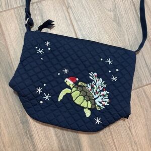 Vera Bradley Navy Blue Quilted Crossbody Bag with Christmas Turtle Embroidery